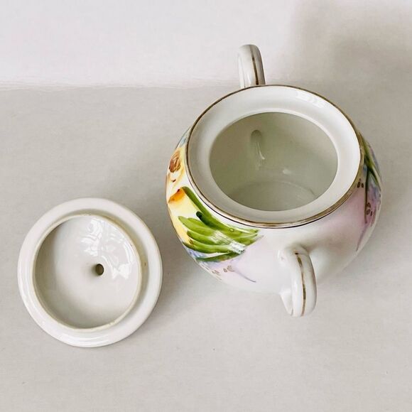 Antique Nippon Hand Painted Yellow Daffodil Creamer Lidded Sugar Set - Picture 9 of 16